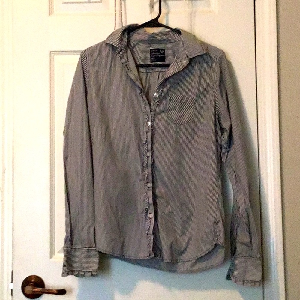 Army green and white pinstripe button up top